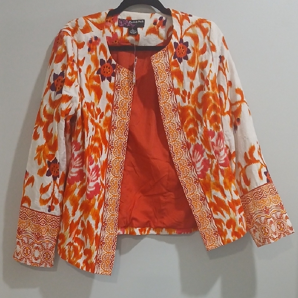 Peck & Peck Orange and Purple Floral Jacket Sz L NEW WITH TAGS - Picture 5 of 13